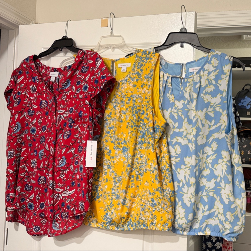 Liz Claiborne Floral Sleeveless and Short-Sleeve Tops - Red, Yellow, Blue